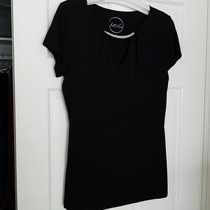 INC Black top with silver necklace bar Size L